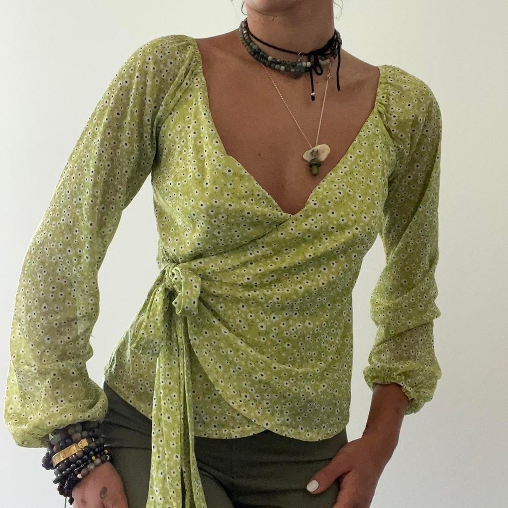 Green floral blouse size small